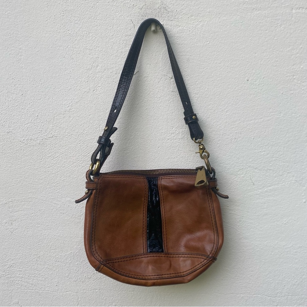 Y2K Fossil Tan & Brown Leather Shoulder Bag